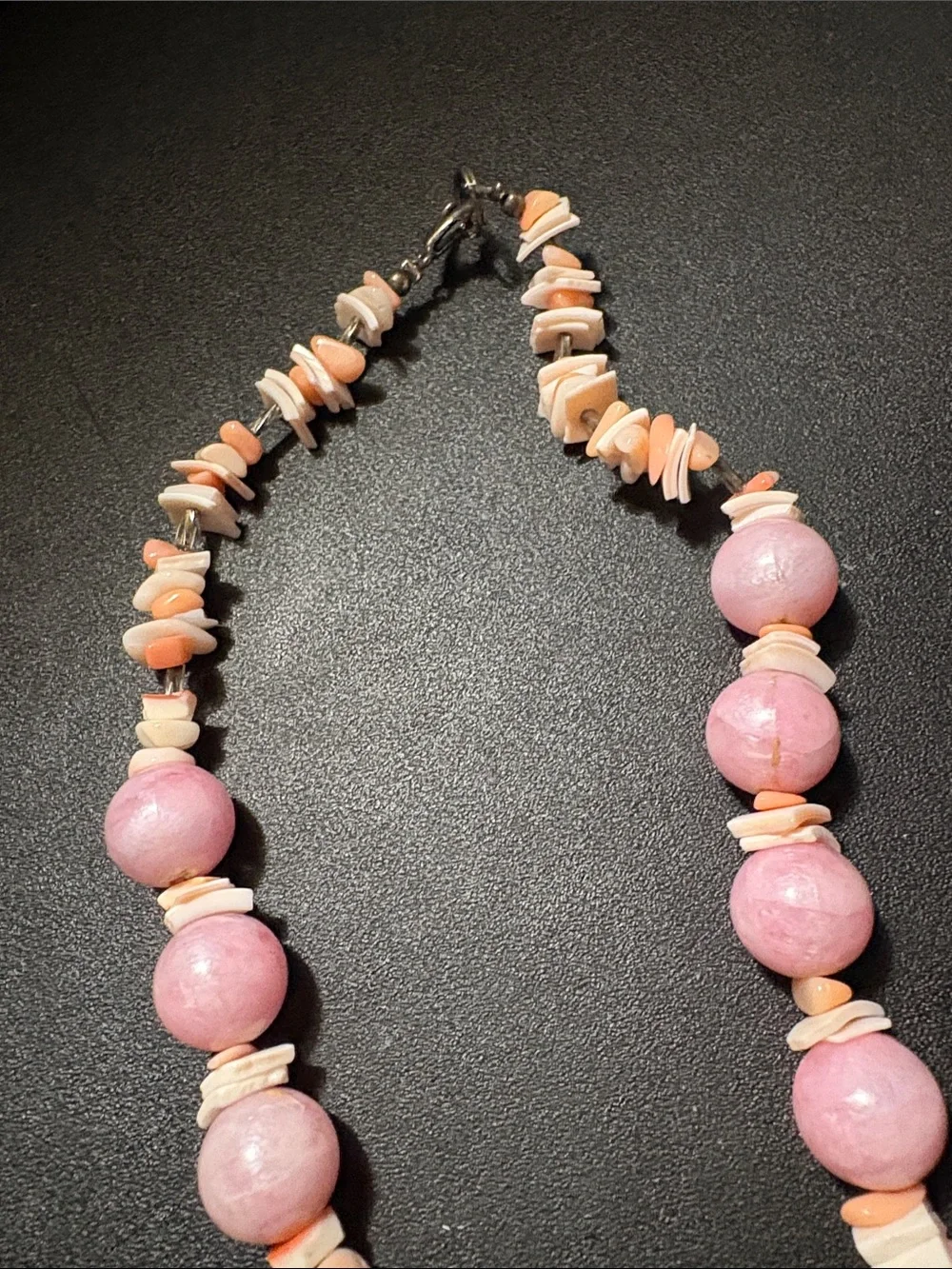 Pink Beaded Statement Necklace - Beachy Shell Accents